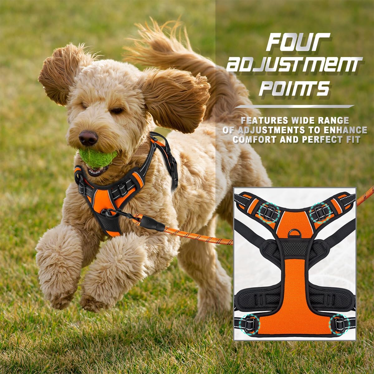 BARKBAY No Pull Dog Harness Front Clip Heavy Duty Reflective Easy Control Handle for Large Dog Walking(Orange,XS)