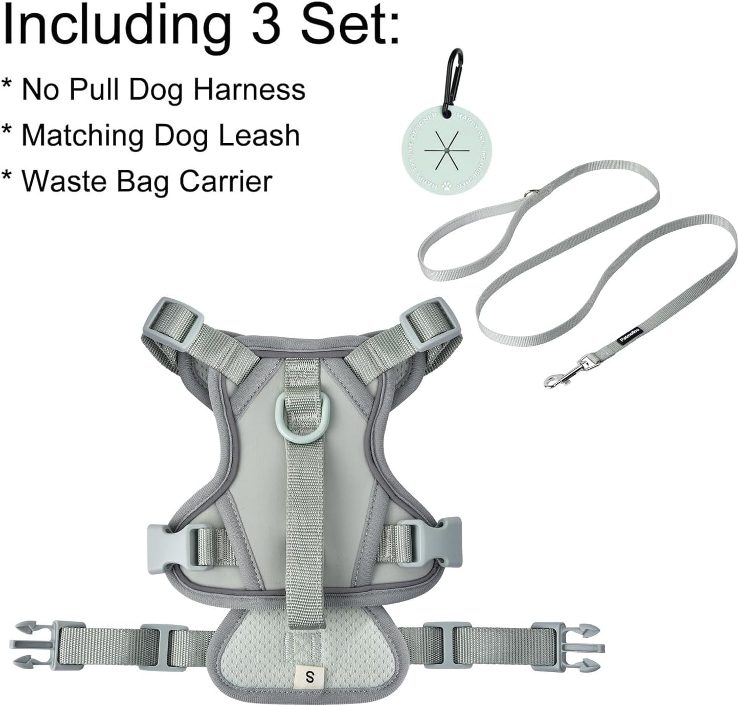 Petmolico No Pull Cute Dog Harness for Small Dogs, with Two Leash Clips and Soft Handle, Reflective Easy Walk Dog Harness- Light Green,Small
