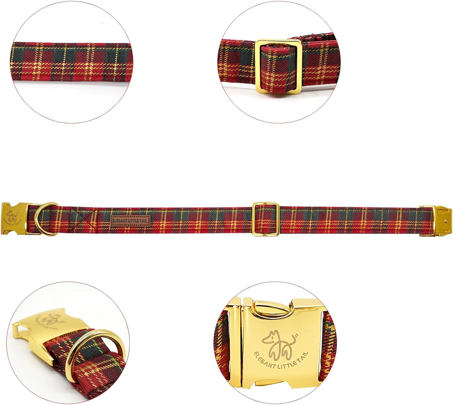 Elegant little tail Dog Collar, Christmas Red Plaid Pet Collar Cute Dog Collars Male or Female Pet Gift Adjustable Dog Collar for X-Large Dogs