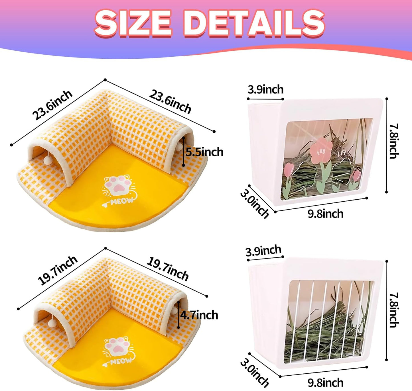 Hanging Rabbit Hay Feeder with Lid - No Waste Slow Feed Hay Rack for Rabbits, Guinea Pigs & Small Pets - Sturdy White Design, Easy to Fill & Clean, Cage Mounted Bunny Hay Holder (Set)