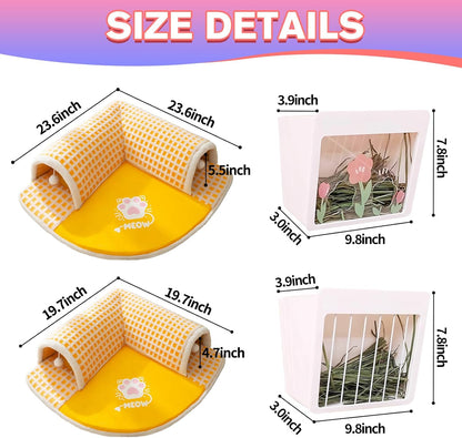 Hanging Rabbit Hay Feeder with Lid - No Waste Slow Feed Hay Rack for Rabbits, Guinea Pigs & Small Pets - Sturdy White Design, Easy to Fill & Clean, Cage Mounted Bunny Hay Holder (Set)