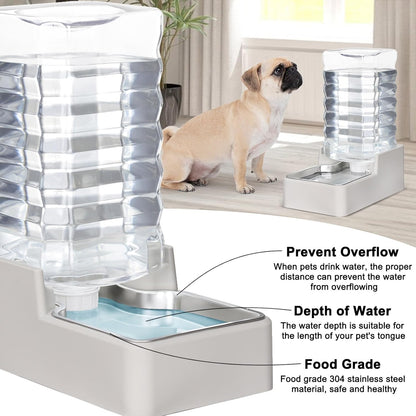 RIZZARI Stainless Steel Pet Water Feeder: 9.5L Beige Automatic Leak-Proof Gravity Dispenser - Without Filter - for 40-80 LB Senior Dogs with Arthritis - Garage Kitchen Use