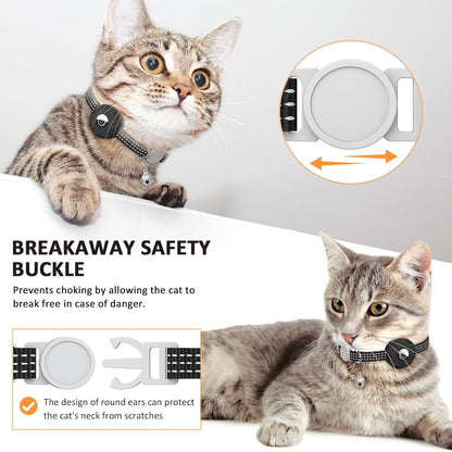 Apple AirTag Cat Collar, GPS Tracker with Reflective Breakaway Design, Lightweight Kitten Collar with Bell (Black/Luminous Blue)