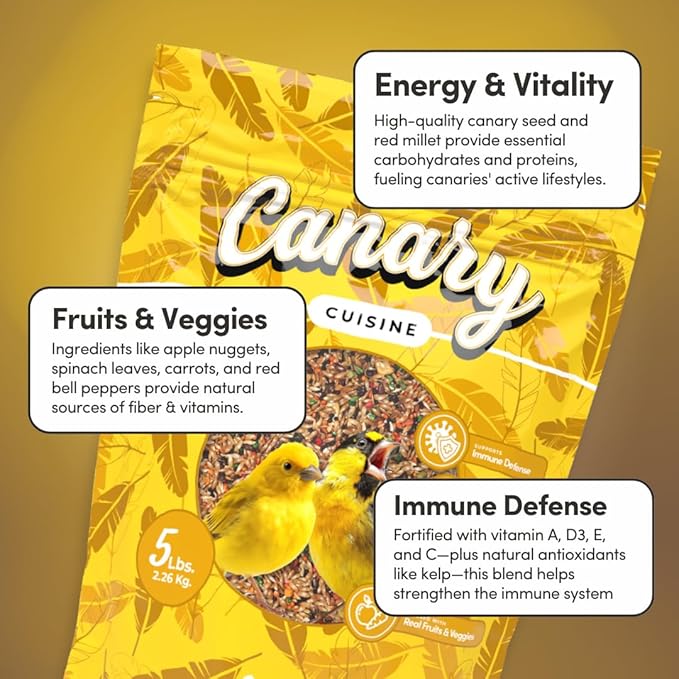 Mycelium Canary Cuisine Bird Food (5 LB Bag) | Organic Canary Seed Mix with Real Fruits & Veggies | Vitamin-Enhanced Daily Feed for Immunity | No Additives, Dust, or Debris | Non-GMO & USA Made