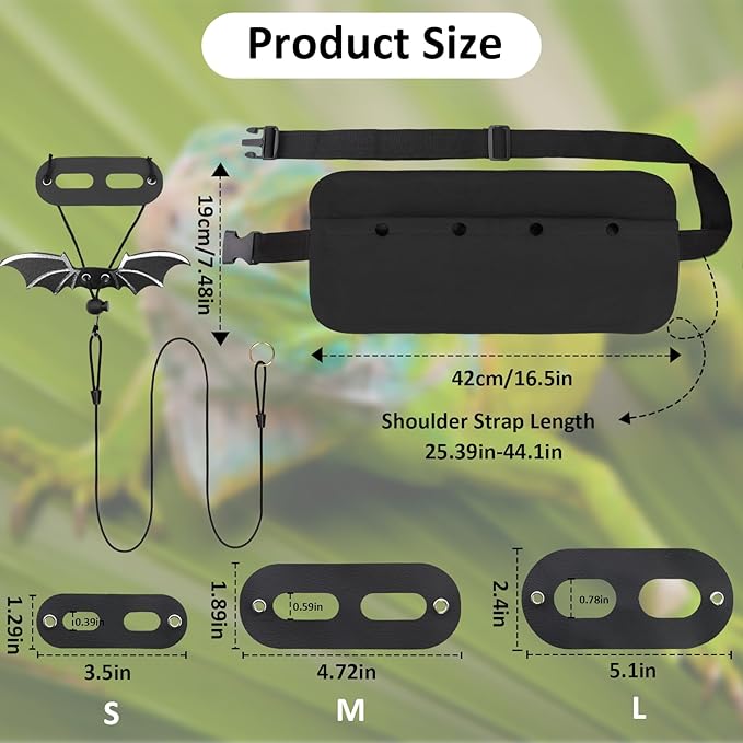 Bearded Dragon Leash and Harness Set, Bearded Dragon Accessories(Include Chest Pack, Lizard Leash), Bearded Dragon Decor Suit for Outdoor Travel-Black