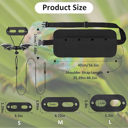 Bearded Dragon Leash and Harness Set, Bearded Dragon Accessories(Include Chest Pack, Lizard Leash), Bearded Dragon Decor Suit for Outdoor Travel-Black