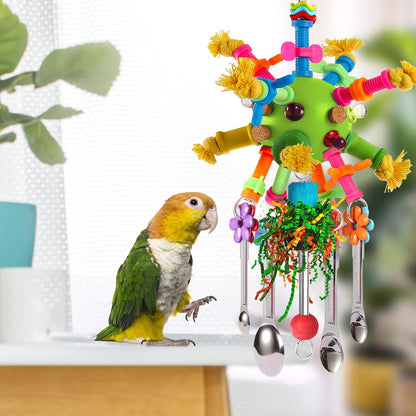 Parrot Toys Bird Toys Perch Pullable Stainless Steel Spoons Colorful Acrylic Stick Chew Toys for Amazons Mini Macaws African Greys Cockatoos Conures,Cockatiels,Lovebirds,Parrotlets and Other (green)