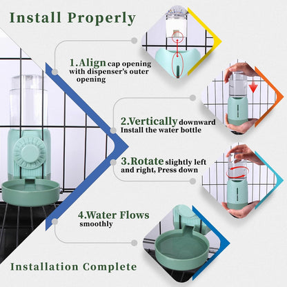 17oz Rabbit Water Bottle for Cage, No Drip Guinea Pig Water Bottle, Hanging Automatic Water Dispenser for Bunny Hamster Puppies Small Animals(Cage Grid Spacing Over 1'')