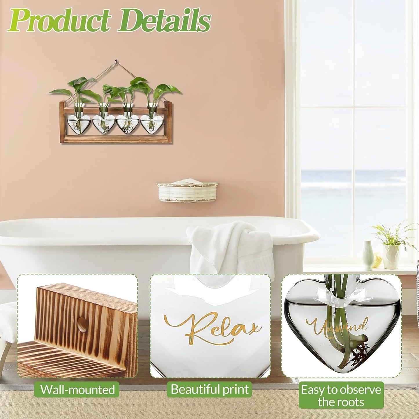 Plants Propagation Stations Plant Terrarium Kit for Bathroom Glass Planters for Indoor Plants Bathroom Decor Accessories - Relax Soak Unwind Breathe