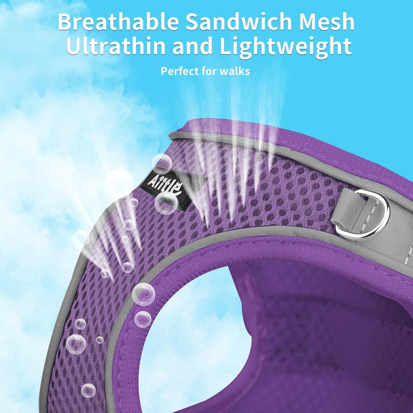 AIITLE Escape Proof Dog Harness - Step in Adjustable Dog Harness No Choke Over with Breathable Mesh and Quick-Release Buckle for Summer- Outdoor Walking, Camping for Medium Dogs Pure Purple XL