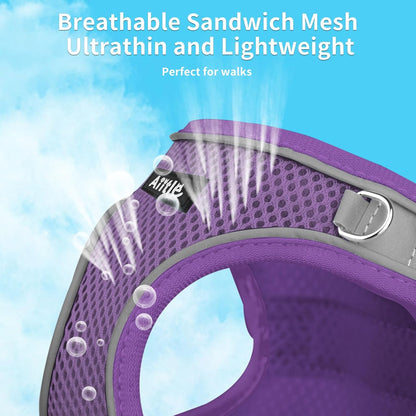 AIITLE Escape Proof Dog Harness - Step in Adjustable Dog Harness No Choke Over with Breathable Mesh and Quick-Release Buckle for Summer- Outdoor Walking, Camping for Medium Dogs Pure Purple XL
