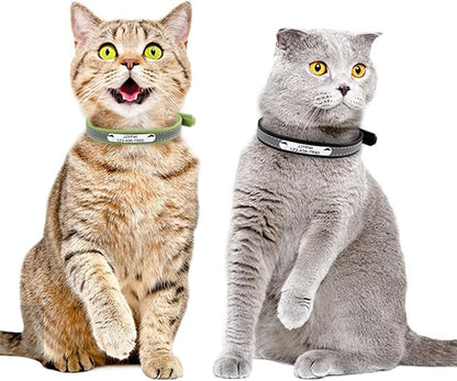 Personalized Reflective Cat Collars with Name Tag and Plated,Engraved Custom Cat Collar with Name and Phone,Kitten Collar with Safety Buckle Adjustable for Cats and Kitten(Black)