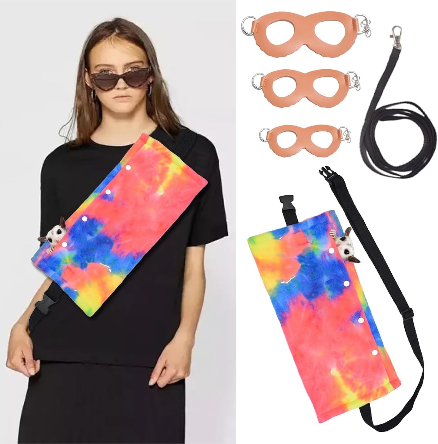 MANON ROSA Sugar Glider Pouch - Small Animal Carrier Bag with Harness Set for Bonding Sling for Reptile Pets Bearded Dragons Lizards Backpack Accessories for Outdoor Travel Walking Resting Pink