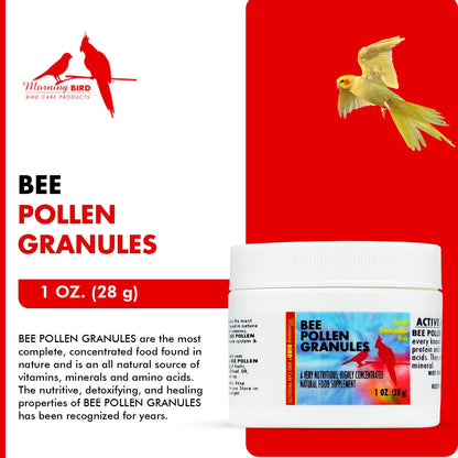 Morning Bird Bee Pollen Granules 1 Oz – Naturally Immune Support & Protein Powder for Birds – Boosts Strength, Feather Health & Energy Supplements – Easy to Mix with Food for All Bird Types