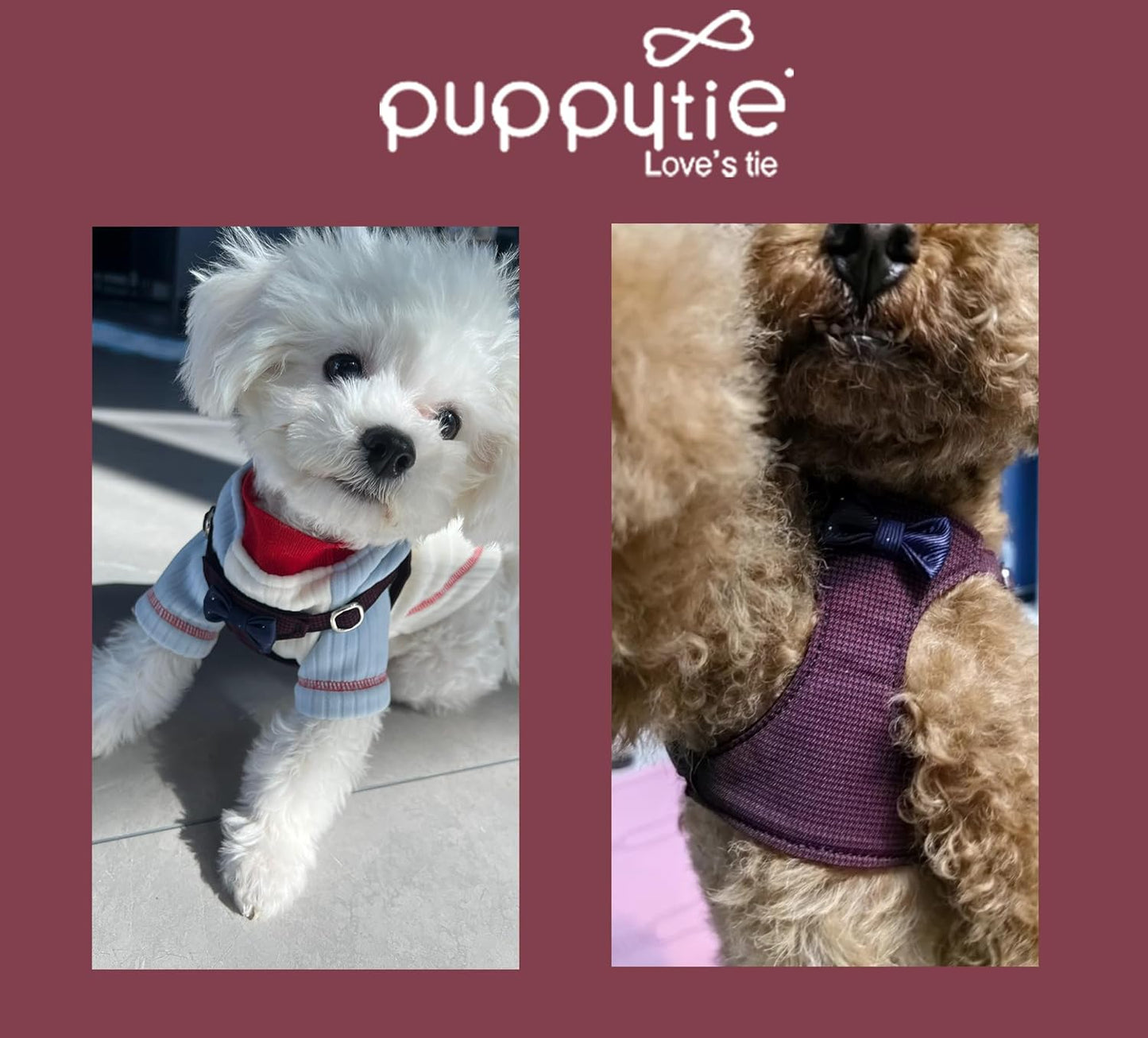 Puppytie No Pull xs Dog Harness with Multifunction Dog Leash,Soft Adjustable No Choke Escape Proof Pet Harness Vest,Plaid deep red,xs