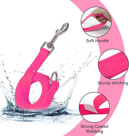 Waterproof Dog Leash, 5/6 FT Durable Odor-Proof Dog Leashes with Strong Metal Hooks Fits Small Medium or Large Dogs (Pink, 6FT - 1 inch Width)