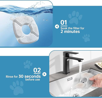 16 Pcs Cat Water Fountain Replacement Filters-8 Pack Cat Fountain Filters with 8 Pack Sponges, Enhanced Compatibility Pet Fountain Filter Fit for 95oz/2.8L 135oz/4L 67oz/2L Pet Drinking Fountain