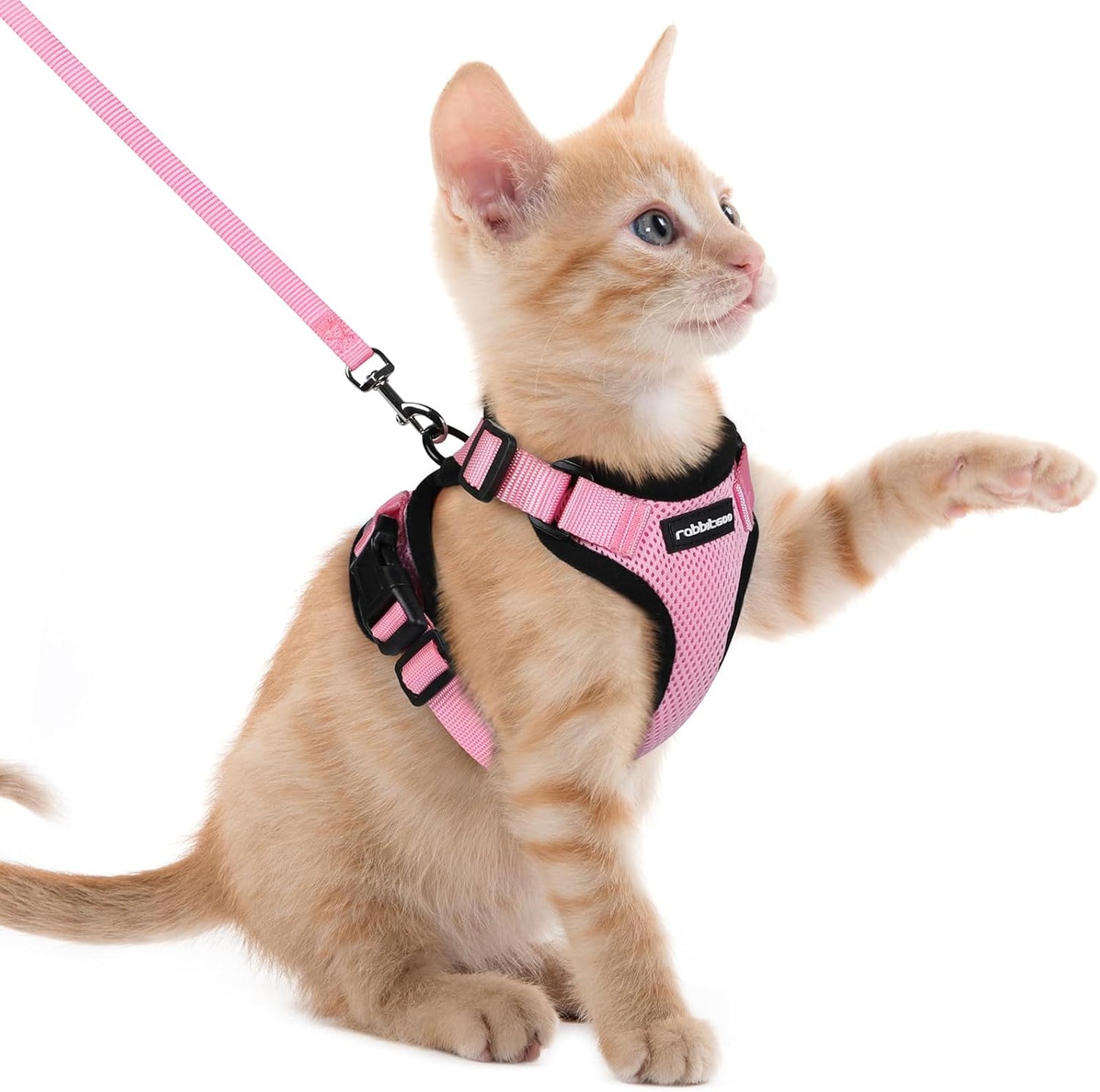 rabbitgoo Cat Harness and Leash for Walking, Escape Proof Soft Adjustable Vest Harnesses for Cats, Easy Control Breathable Reflective Strips Jacket, Pink, XXS