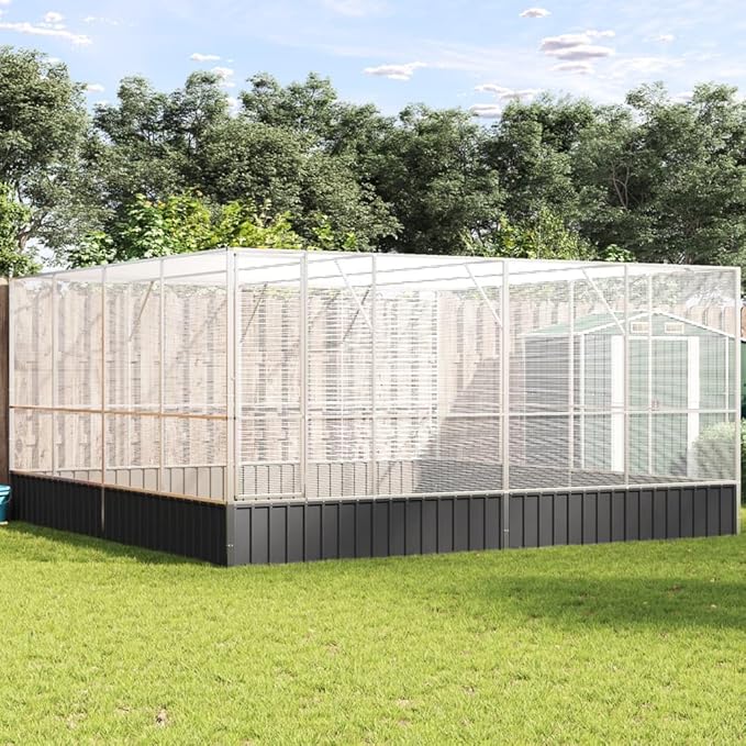 Galvanized Steel Large Flight King Bird Cage, Steel Outdoor Aviary, Outdoor Indoor Large Bird Cage Aviary Pet House for Cockatiels African Parakeets, 164.6"x163"x83.5",-304