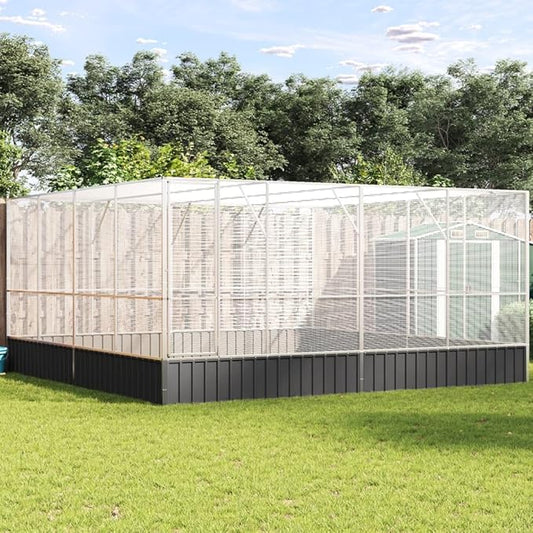 Galvanized Steel Large Flight King Bird Cage, Steel Outdoor Aviary, Outdoor Indoor Large Bird Cage Aviary Pet House for Cockatiels African Parakeets, 164.6"x163"x83.5",-304