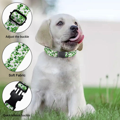 Green Shamrock St Patrick's Day Pet Collars Dog Collars Soft Elastic Neck Strap for Female Male Puppy Cats