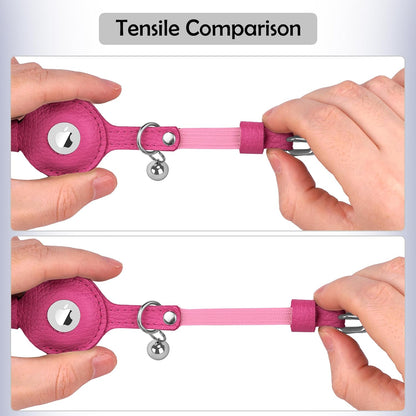 OOPSDOGGY Cat Collar for AirTag Holder, Leather Kitten Collars with Elastic Strap & Bell, Non Breakaway Adjustable Small Pet Collars for Indoor & Outdoor for Boy, Girl (Pink)