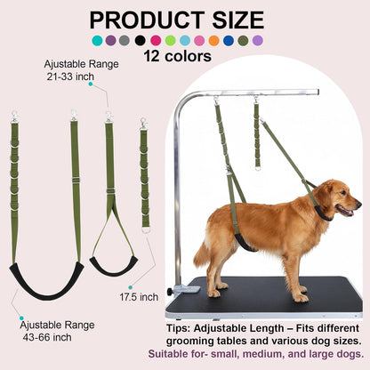 Dog Grooming Loops Supplies Pet Dog Grooming Belly Straps Belly Band Black Solf Comfrotable & Adjustable Grooming Tools for Grooming Tables Arms Ideal for Groomers(Army Green)