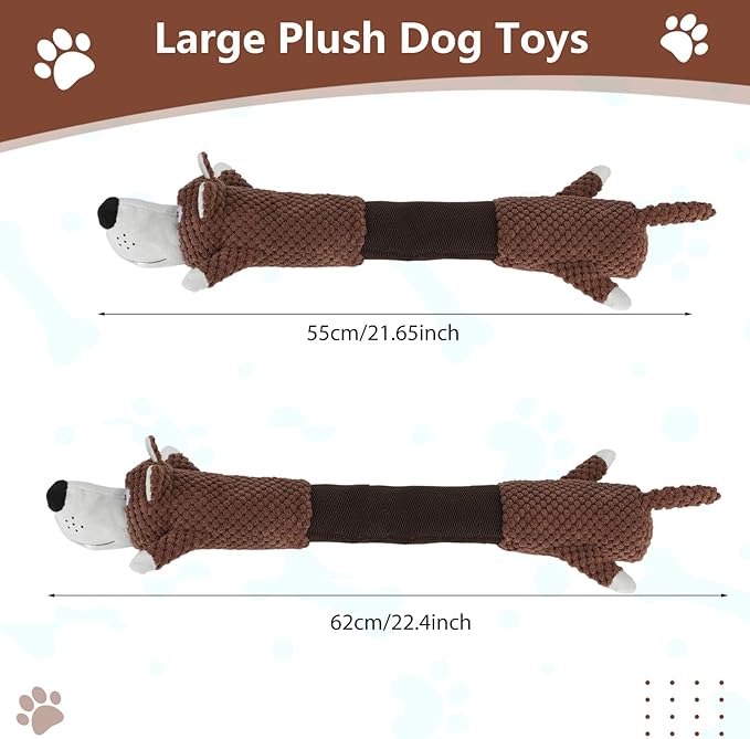 Squeaky Dog Toys with Crinkle Paper, Tough Puppy Toys and Plush Dog Chew Toy, Interactive Tug of War Dog Toy for Small, Medium and Large Breed Dogs