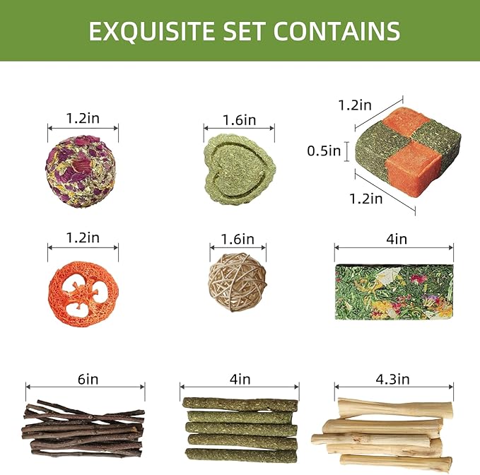 50-60pcs Bunny Chew Toys for Rabbits Teeth, Natural Rabbit Toys Apple Wood Sticks, Carrot, Timothy Grass Treats for Small Pets, Hamster, Chinchilla, Guinea Pig (50-60Pcs Rabbit Treats)