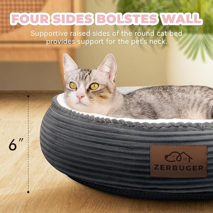 20in Washable Cat Beds for Indoor Cats - Round Donut Pet Bed for Cats, Small Dogs, Puppy, Kitten - Anti-Slip Bottom, Calming Bed Gift - Dark Grey