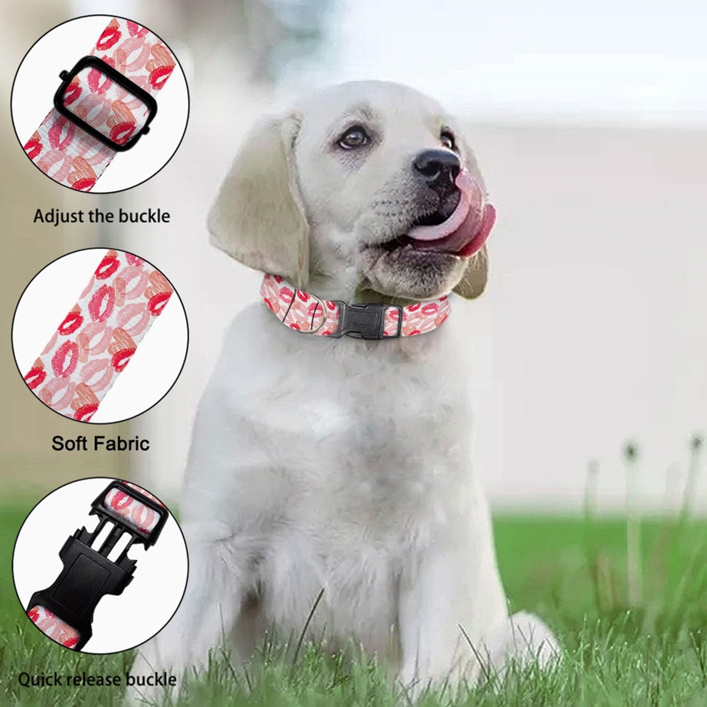 Pink Red Lip Kiss Dog Collars Soft Adjustable Collar Strap for Small Medium Large Dogs Cats Pet