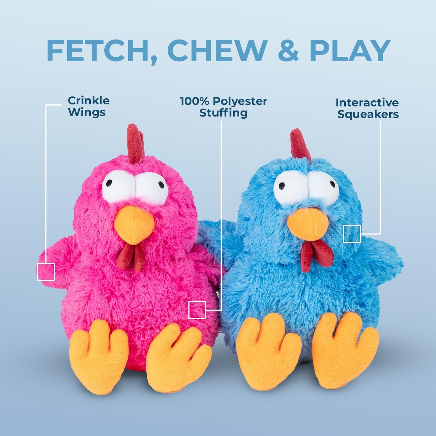 Best Pet Supplies Squeaky Dog Toys with Soft Durable Fabric for Small, Medium and Large Pets Interactive Toy for Indoor Play, Supports Active Biting and Play - Mrs. Cluck (Blue)