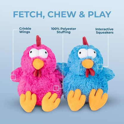 Best Pet Supplies Squeaky Dog Toys with Soft Durable Fabric for Small, Medium and Large Pets Interactive Toy for Indoor Play, Supports Active Biting and Play - Mrs. Cluck (Blue)
