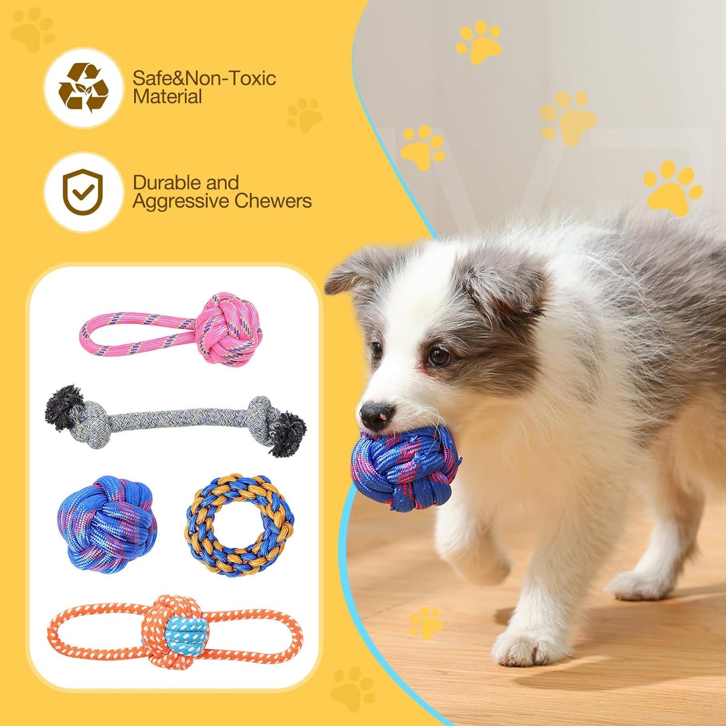 Dog Rope Toys with 18 pcs for Teething, Entertainment & Interaction, Dog Chew Toys, Training Tug Balls and Squeaky Toys for Medium&Small Puppies.