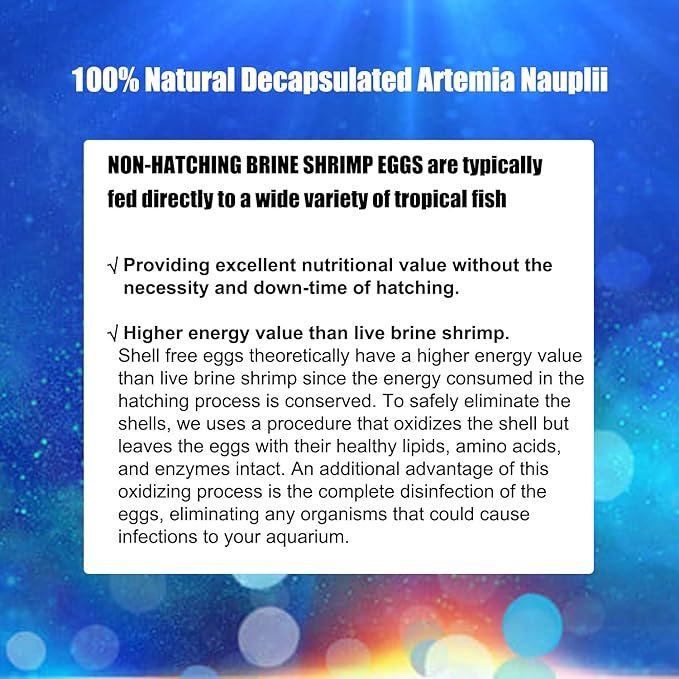 Amzey 4.5 oz Decapsulated Brine Shrimp Egg (Non-Hatching)-100% Natural Decapsulated Artemia Nauplii, High Protein Food Source for Live Fish, Baby Fish, Freshwater and Marine Fish, Golden Fry, Corals