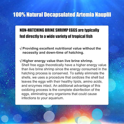 Amzey 4.5 oz Decapsulated Brine Shrimp Egg (Non-Hatching)-100% Natural Decapsulated Artemia Nauplii, High Protein Food Source for Live Fish, Baby Fish, Freshwater and Marine Fish, Golden Fry, Corals