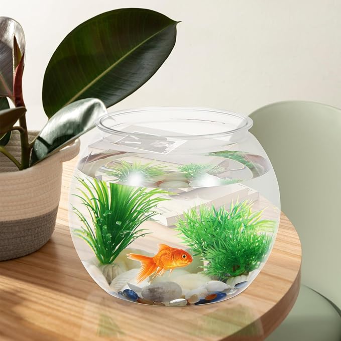 POPETPOP Transparent Betta Fish Tank, Multi-Function Round Fish Tank, Drop-Resistant Terrariums Bowl for Goldfish and Office Decor, Goldfish Tank