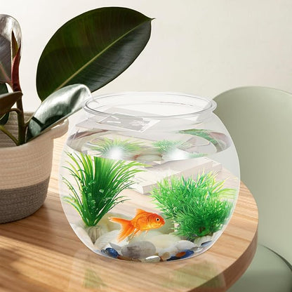 POPETPOP Transparent Betta Fish Tank, Multi-Function Round Fish Tank, Drop-Resistant Terrariums Bowl for Goldfish and Office Decor, Goldfish Tank