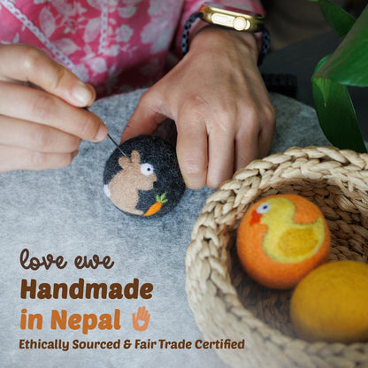 Hustle & Blush Wool Felt Balls - 3 Pack Love Ewe Pet Supplies – 2in Colorful & Durable Cat Toys Handmade from New Zealand, Ideal for Indoor Play and Mental Stimulation – Flower & Bee Design