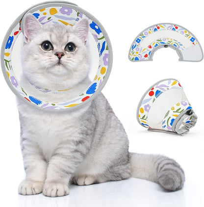 Breathable Air Mesh Cat Cone Collar Soft to Stop Licking, Adjustable, Foldable Lightweight Kitten Cones After Surgery Recovery for Cats & Kittens (Flower,L)