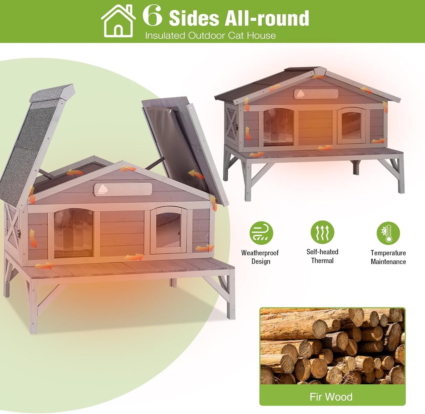 GUTINNEEN Large Outdoor Cat House Insulated Cat House Indestructible Weatherproof Feral Cat Shelter with Openable Hinged Roof, Escape Doors for 1-4 Feral Barn Cats in Winter (43.5"x31.1"x31.2")