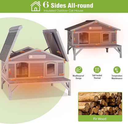 GUTINNEEN Large Outdoor Cat House Insulated Cat House Indestructible Weatherproof Feral Cat Shelter with Openable Hinged Roof, Escape Doors for 1-4 Feral Barn Cats in Winter (43.5"x31.1"x31.2")