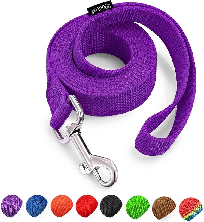 AMAGOOD 6 FT Puppy/ Dog Leash, Strong and Durable Traditional Style Leash with Easy to Use Collar Hook, Great for Small, Medium and Large Dogs (1 in x 6 ft(Pack of 1), Purple)
