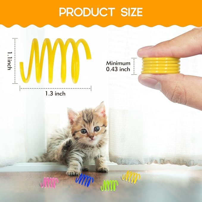 Cat Spring Toy 60 Pack, Plastic Springs Cat Toy Springs for Indoor Cats Kitten Toys for Swatting, Biting, Hunting, Tnteractive (4 Colors)