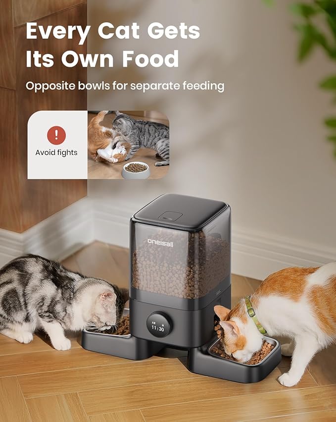 oneisall Automatic Cat Feeders 2 Cat, 20 Cups/5L Cats Auto Feeder, Automatic Cats Food Dispenser for Small Pets Indoor, Timed Pet Feeder for Dry Food