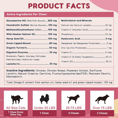 Glucosamine for Dogs - Joint Supplement for Dogs with Chondroitin, MSM, Omega 3, Hemp, Turmeric for Dog Joint Pain Relief, Dog Joint Supplement with Calcium Support Cartilage & Bone Health, 180 Chews