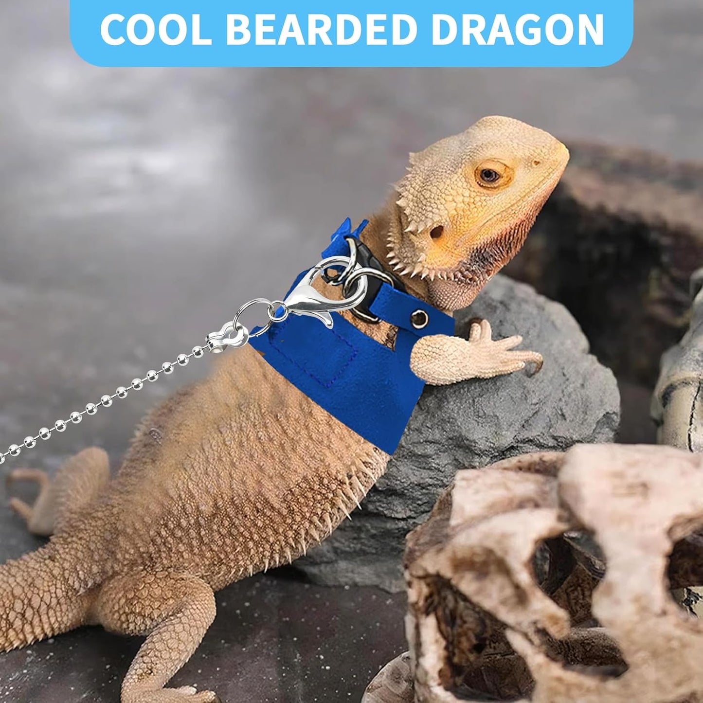 3 Pack Bearded Dragon Leash and Harness Set for Small Animals, 6.5FT Leash with 3 Sizes Adjustable Harness for Lizard Walking Adventure, Soft Vest Clothes for Squirrel Reptile Lovers -Blue