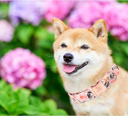 Elegant little tail Dog Collar, Pink Floral Pattern Pet Collar Summer Durable Cute Dog Collars Male or Female Pet Gift Adjustable Dog Collar for Large Dogs