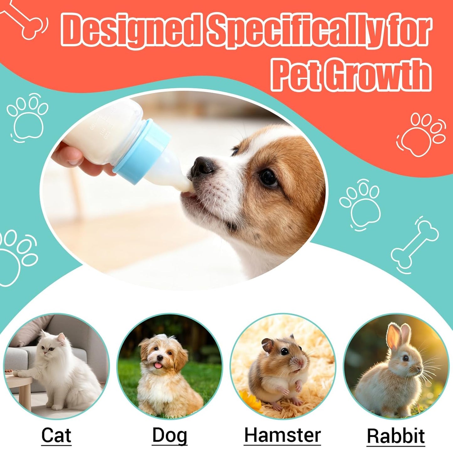 DEMORA Kitten Bottle Feeding Kit, Graduated Nursing Feeding Bottles for Pet Kitten Puppy Hamster Rabbit with Two Kinds of Replaceable Nipples Feeder (Clear, 4 oz)