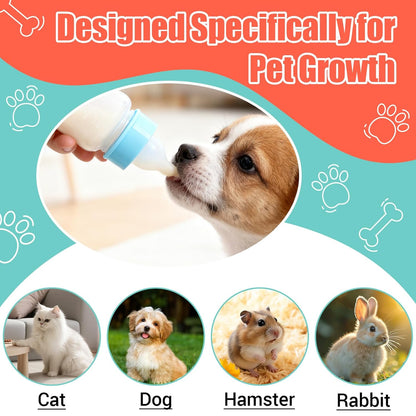 DEMORA Kitten Bottle Feeding Kit, Graduated Nursing Feeding Bottles for Pet Kitten Puppy Hamster Rabbit with Two Kinds of Replaceable Nipples Feeder (Clear, 4 oz)